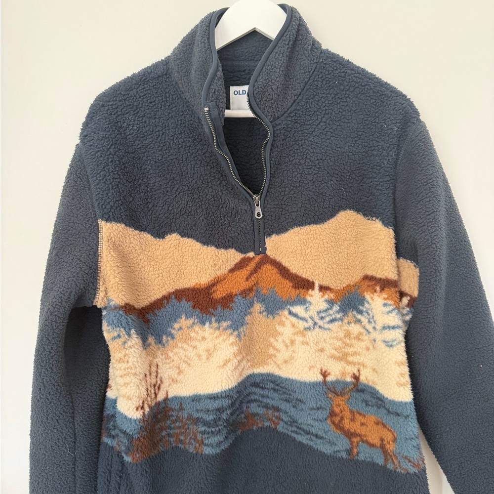 Old Navy Men's Blue and Tan Zip-Up Sweater
